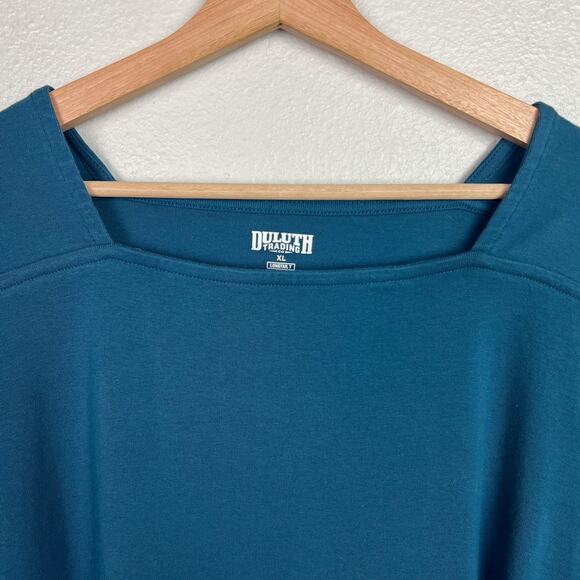 Duluth Trading Women's SZ XL Blue Longtail T 3/4 Sleeve Tunic Cotton Square Neck - Picture 2 of 6